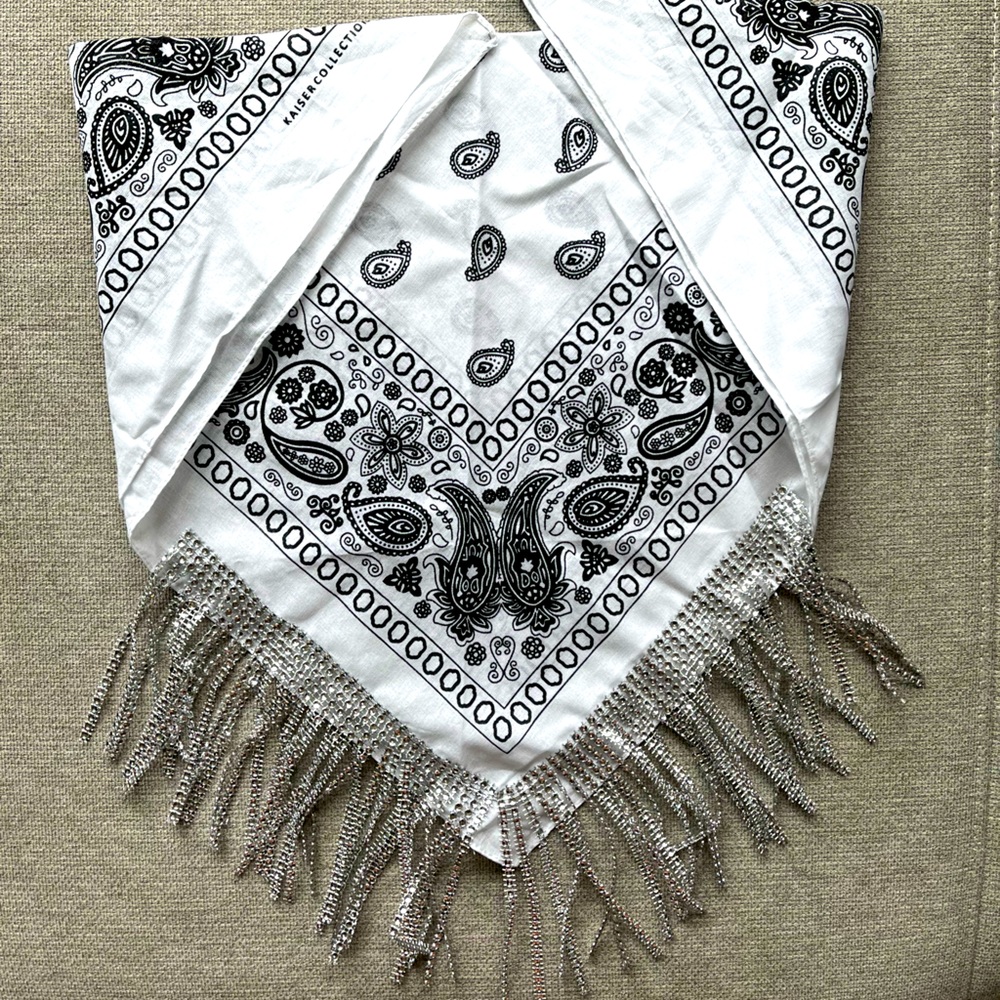White rhinestone fringe bandana- perfect for Nashville bachelorette